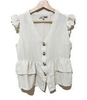 Hayden Tiered Button‎ Front Top Womens Size S V-Neck Ruffle Cropped Ivory