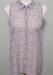 Candies geo semi-sheer sleeveless button down size large