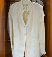 Valerie Stevens Ivory Linen Jacket Women's Size 12 Fully Lined Embroidered - NWT