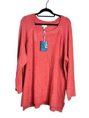 NWT Market & Spruce Cozy Split Hem Longline Pullover Sweater High Low Coral 3X