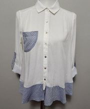 Asos En creme chambray polka dot contrast button down size small