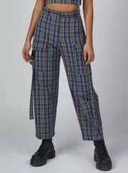 The Ragged Priest Plaid Check Wide Leg Trousers Buckles High Rise Crop XSmall XS