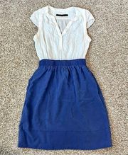 ZARA Basic Cap Sleeve V-Neck Blue and White Dress Size XS