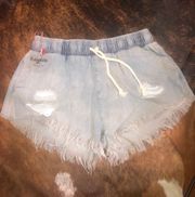 Frayed Denim Shorts Large