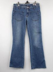 Free People Jeans Womens 25 Front Patch Pockets Blue Straight Bootcut Frayed Hem