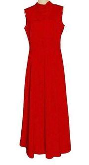 Vintage 70s Puritan Forever Young Red Size Medium Maxi Gown Mock Neck Dress