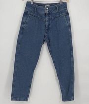 SEZANE Sam Sama High Waisted Pleated Tapered Denim Trouser Jeans Blue Sz 42