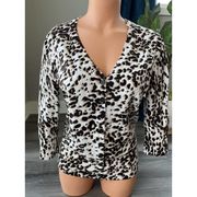 eci Animal Print Cardigan L Button Front Soft 3/4 Sleeve E8