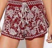 Cute Cotton knit Embroidered Lined shorts L Burgundy