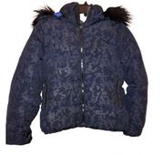 Gap Outdoor Edition Camo Puffer Jacket Faux Fur Hood Black Blue XS