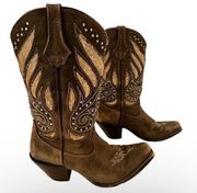 Durango Crush Bling Brown Leather Boho Coastal Cowgirl Western Boots 8.5