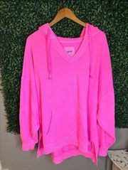 Aerie Hot Pink Distressed Oversized Hoodie Sz Large