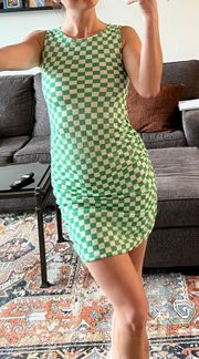 Green Checkered  Ruched Dress