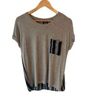 BOBEAU Women's Rolled Short Sleeve Crew Neck T-Shirt Gray Pocketed Small
