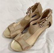 Alex Marie Metallic Gold Wedge Sandals Womens Size 8 Cork Platform Dress Shoes