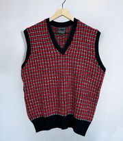 JCPenney Vintage 80s 90s Red & Black Sleeveless V-Neck Sweater Vest Size XL