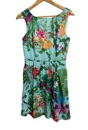 Pink Martini women's tropical floral fit flare mini pleated dress size Small