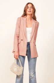 Blazer Verano Linen Pockets Double-Breasted Notched Serenade M GUC