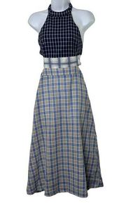 Urban Outfitters  Blue Mixed Plaid Halter Midi Dress Women's Size Small