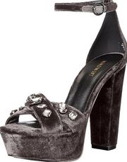 Nine West  RHINESTONES Callisto Platform Velvet Dress Sandal Gray/Silver 8.5 NEW