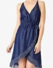 7 For All Mankind Sleeveless Wrap Dress Dark Chambray