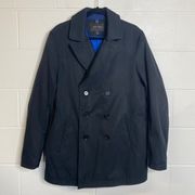 Black Blue Liner Double Breasted Peacoat Trench Coat Size Large