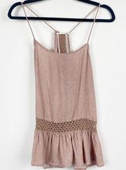 INDAH Tank Top Racerback Crochet Detail Pink Mauve Polka Dot Spotted Peplum XS