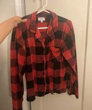 DKNY Size Medium Red & Black Checkered Plaid TOP only Sleep loungewear flannel