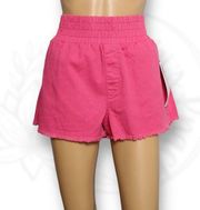 Vanilla Star Easy Short Pull On High Waisted Hot Pink Denim Shorts Cotton Size L