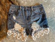 Lace Ripped Jean Shorts