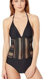 ELLA MOSS Swimsuit One Piece Hearts of Flutter Black Crochet Lace NWT SZ Small