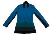 Janice Multi-Color Blue Green Black Colorblock Knit Jacket XS