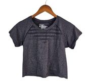 Z by Zella Tee Size M Striped Heathered Charcoal Gray ScoopNeck Cropped Athletic