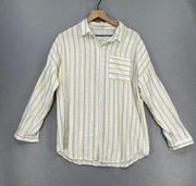 Love Notes Anthropologie Shirt Womens Medium White Yellow Striped Button Up