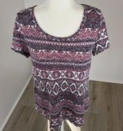 Absolutely Famous Aztec Print Short Sleeve Top Size M