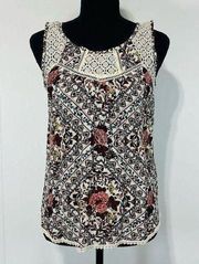 New Rewind Floral Lace Boho Tank Top Sz Small Women’s Ivory / Multicolor