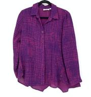 Habitat Blouse Women's Size XS Popover Long Sleeve Shirt Grid Pattern Purple