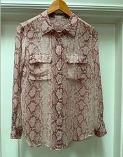 Equipment sheet pink snakeskin print silk blouse size small VGUC