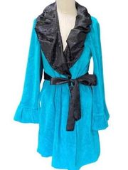 Teal Wrap-Around Short Robe Betsey Johnson Ruffles Size SMALL