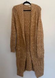 Mystree the Buckle Fuzzy Duster Camel Cardigan open front size large hooded