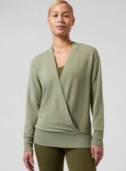 Athleta  Purana V-Neck Wrap Sweatshirt Eucalyptus Olive Green Sz Medium NWT