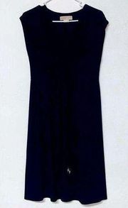 Michael  black v neck midi dress front tie beads pleating