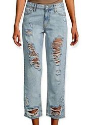 Aves Les Filles Distressed Light Wash High Rise Mom Jeans Size 27