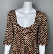 Diane von Furstenberg dress 8 hearts print deep neckline puff sleeve jersey