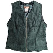 Vtg 90s Faded Glory Forest Green Suede Satin Backed Sleeveless Zip Front Vest M