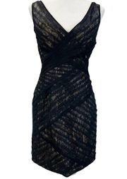 Monique Lhuillier Womens 4 Cocktail Dress LBD Lace Bodycon Sleeveless Black Mini