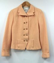 Milly Blazer Womens Double Breasted Collar Gold Buttons Wool 4 Peach Orange