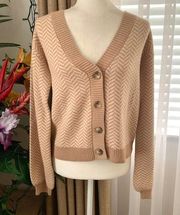 Sincerely Jules Chevron Ribbed Button Front Cardigan in Tan