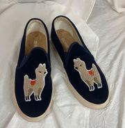 Blue Velvet Llama Slip On Shoes