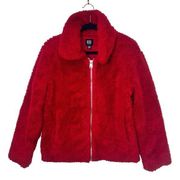 BB Dakota Womens Teddy Coat, Sherpa Jacket Open Front Pockets Full Zip Red M